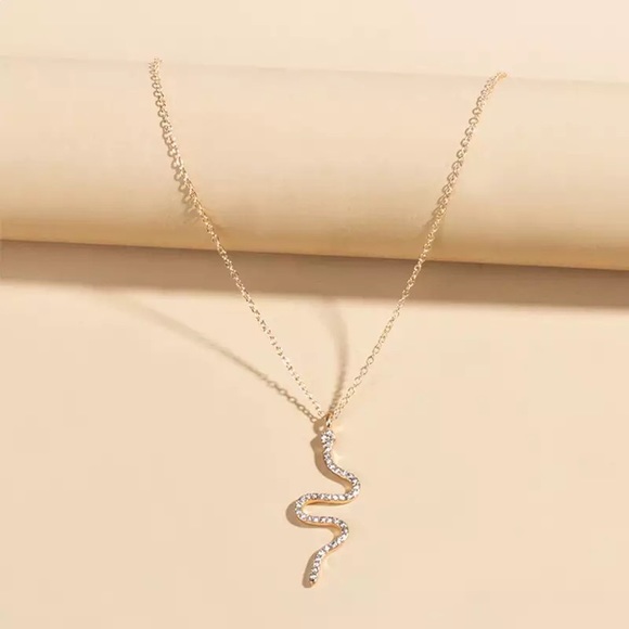 "Double Dare" Diamond Snake Gold Dainty Jeweled Statement Casual Trendy Necklace - Picture 3 of 7